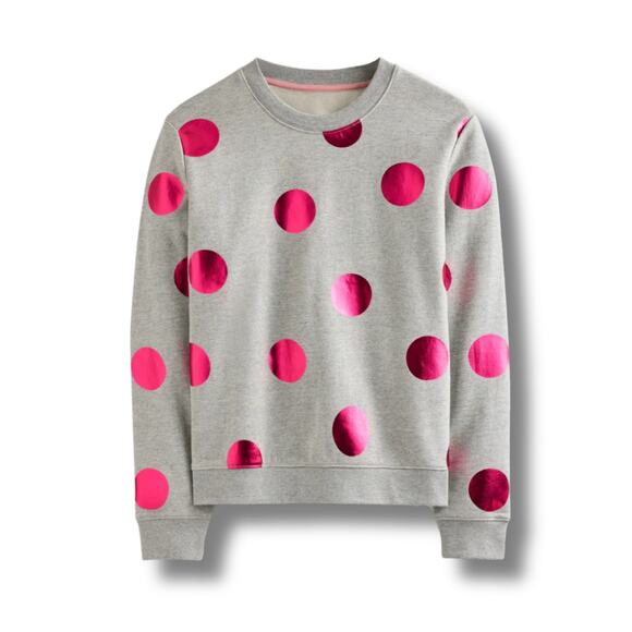 Boden Tops - Boden Hannah Printed Sweatshirt Metallic Pink Dots Gray Cotton XL Dopamine Happy